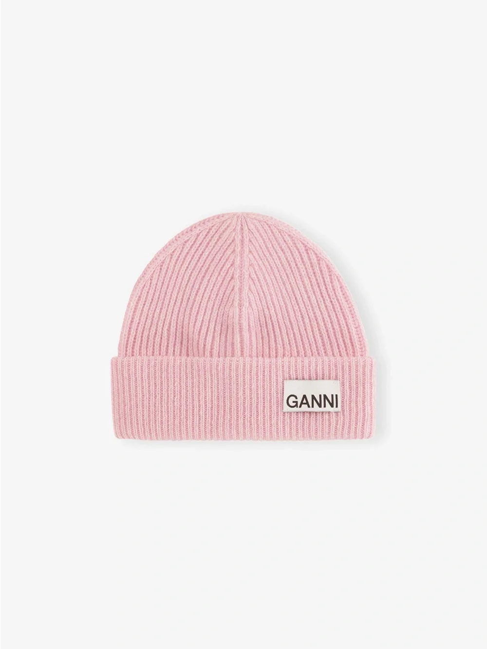 Ganni Pink Ribbed Fold-Over Beanie